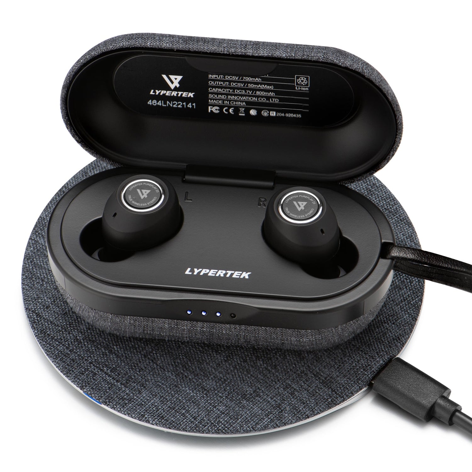 LYPERTEK Z3 wireless earbuds in a charging case on a white background