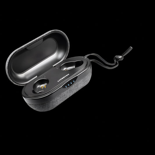 Z3/Z3 2.0 True wireless earbuds in a black charging case on a white background