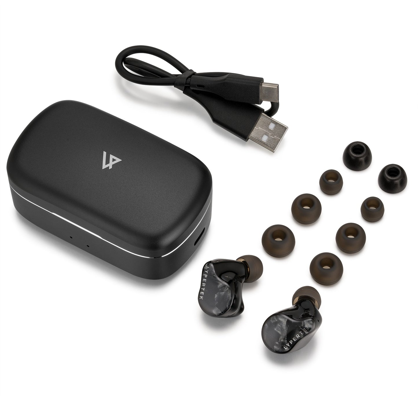 Lypertek PUREPLAY C3 complete package with premium aluminum charging case and accessories