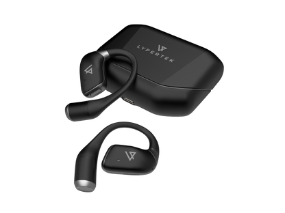 LYPERTEK Soundfree S40 Black wireless earbuds with charging case on a white background, featuring the Lypertek brand.