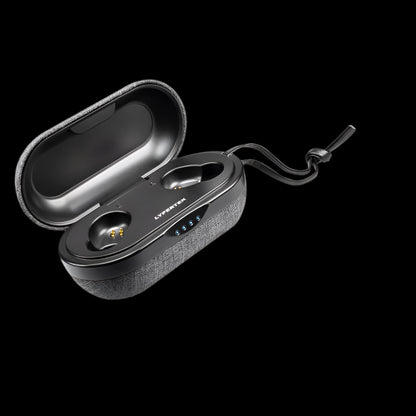 Z3/Z3 2.0 True wireless earbuds in a black charging case on a white background