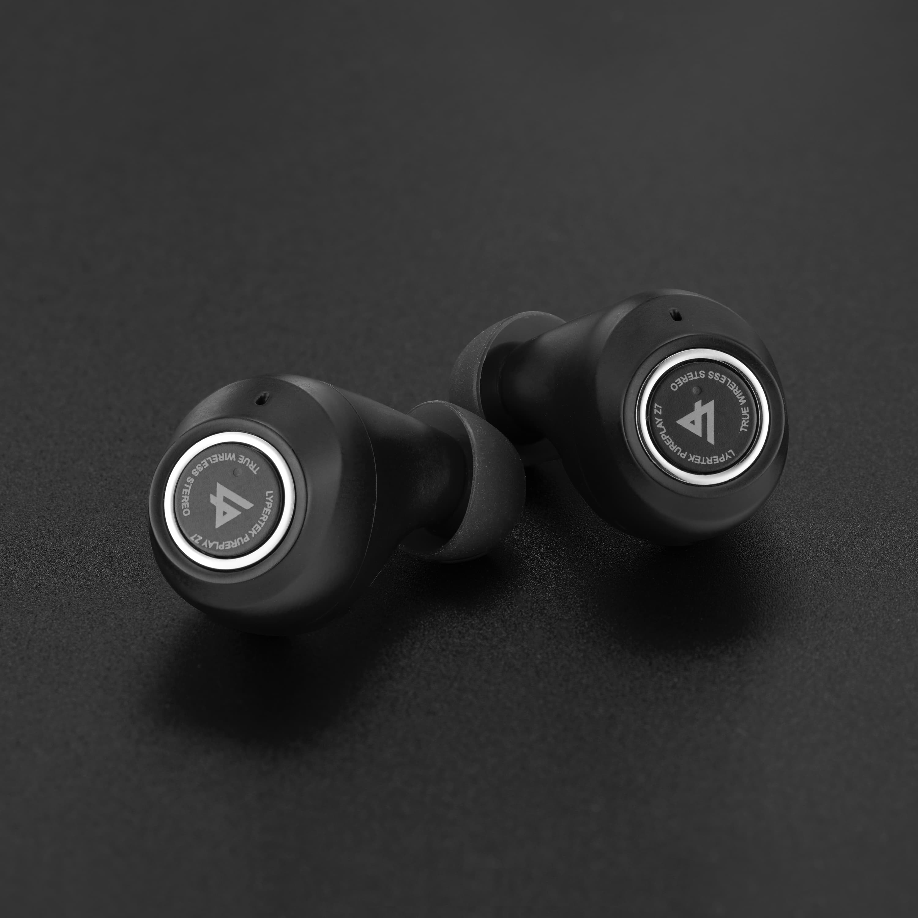 pureplay z7 wireless earbuds with a brand logo on a dark background