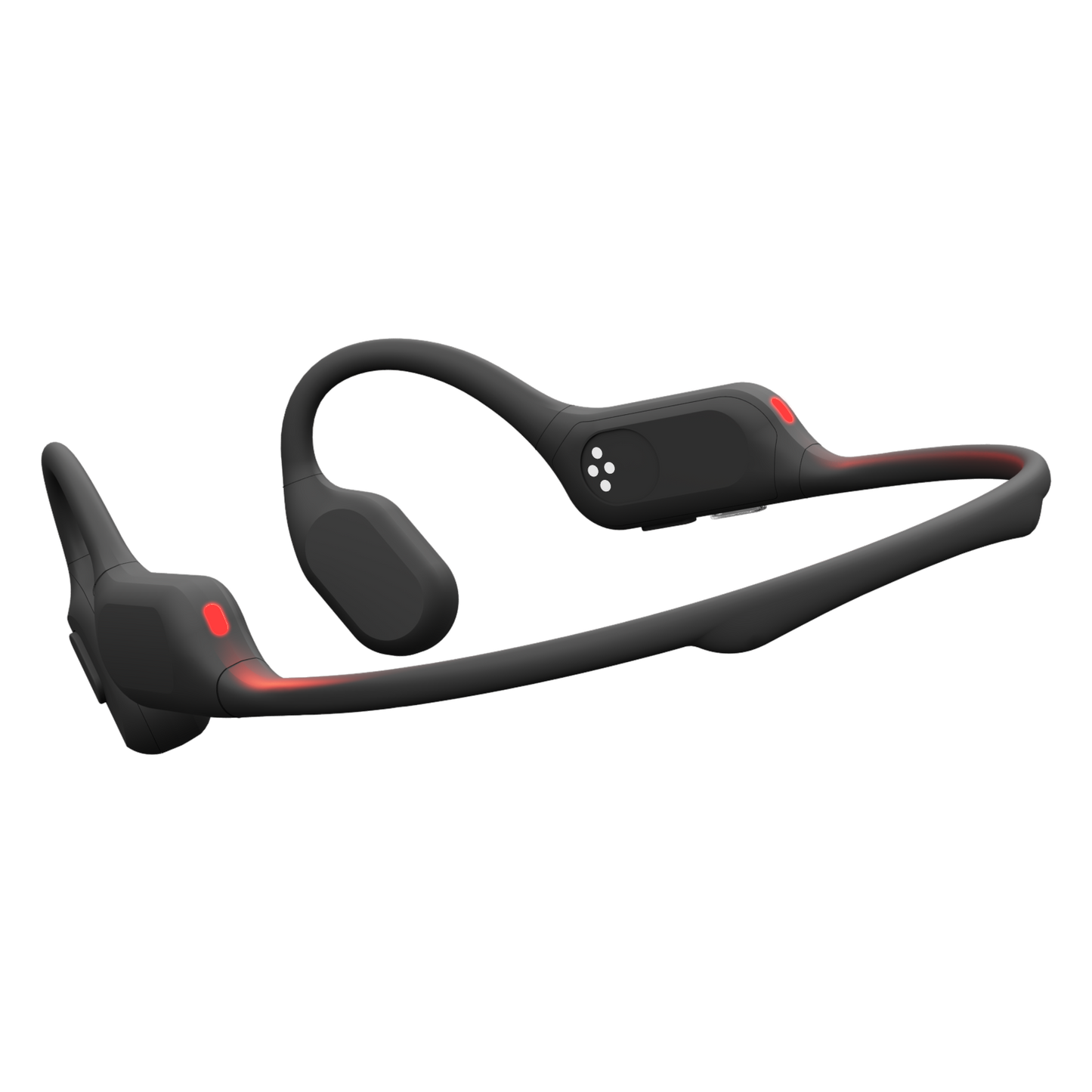 S30 black bone conduction headphones with rear-facing safety LED.