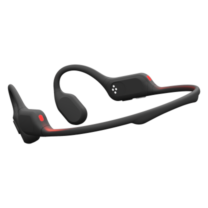 S30 black bone conduction headphones with rear-facing safety LED.